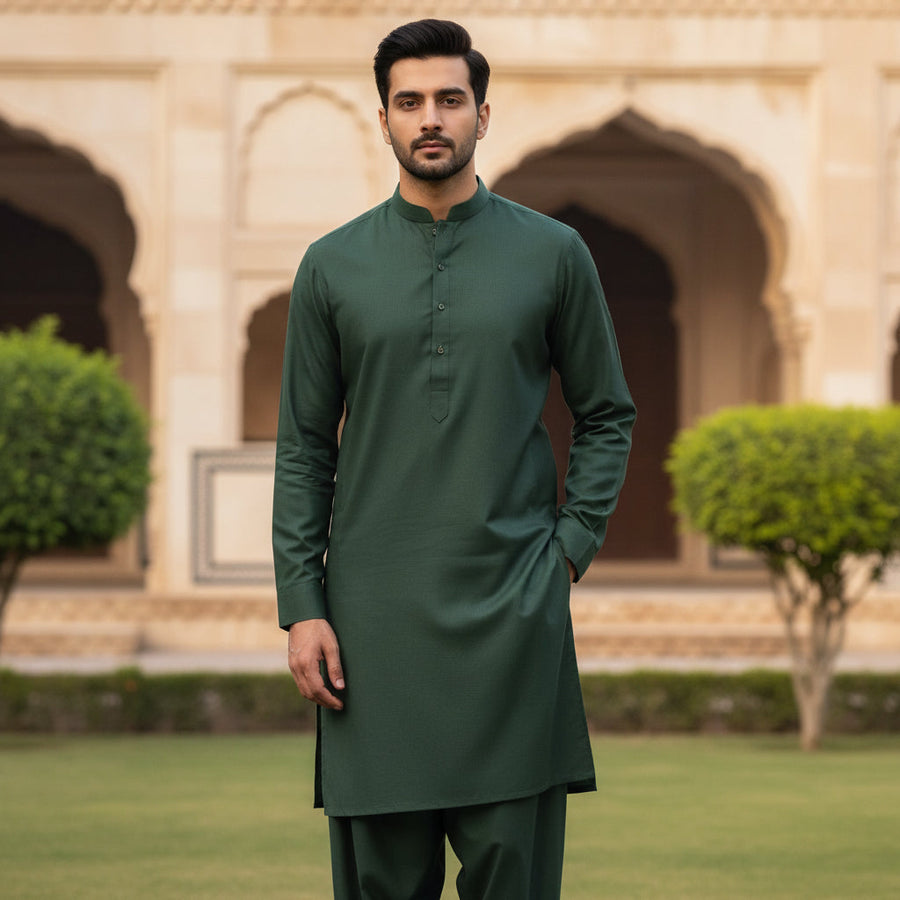Al Maknoon Sage Green - Men Blended Unstitched Fabric