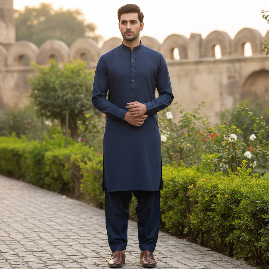 Al Maknoon Grayish Blue - Men Blended Unstitched Fabric