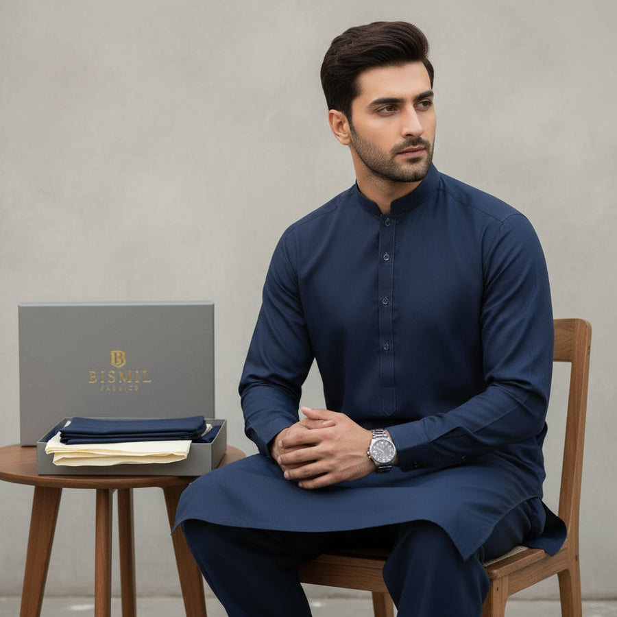 Al Maknoon Grayish Blue - Men Blended Unstitched Fabric