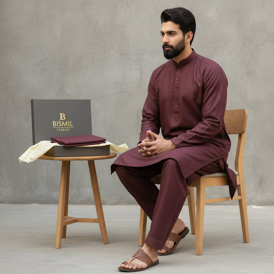 Al Maknoon Red Brown - Men Blended Unstitched Fabric