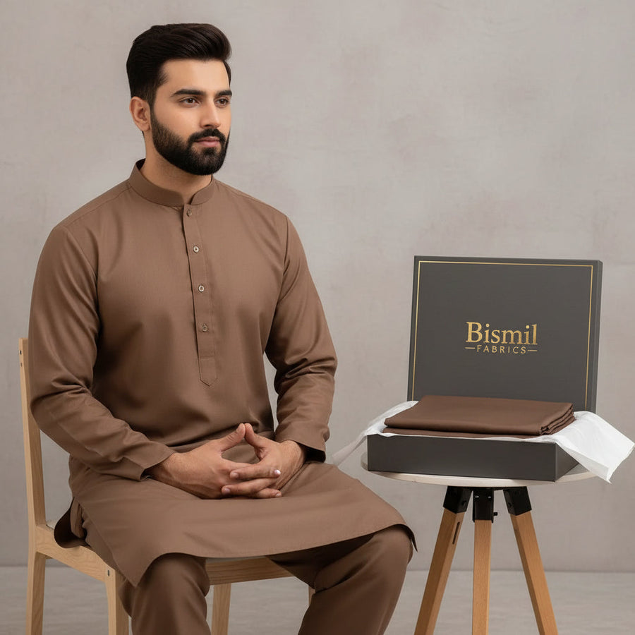 Al Maknoon Soft Brown - Men Blended Unstitched Fabric