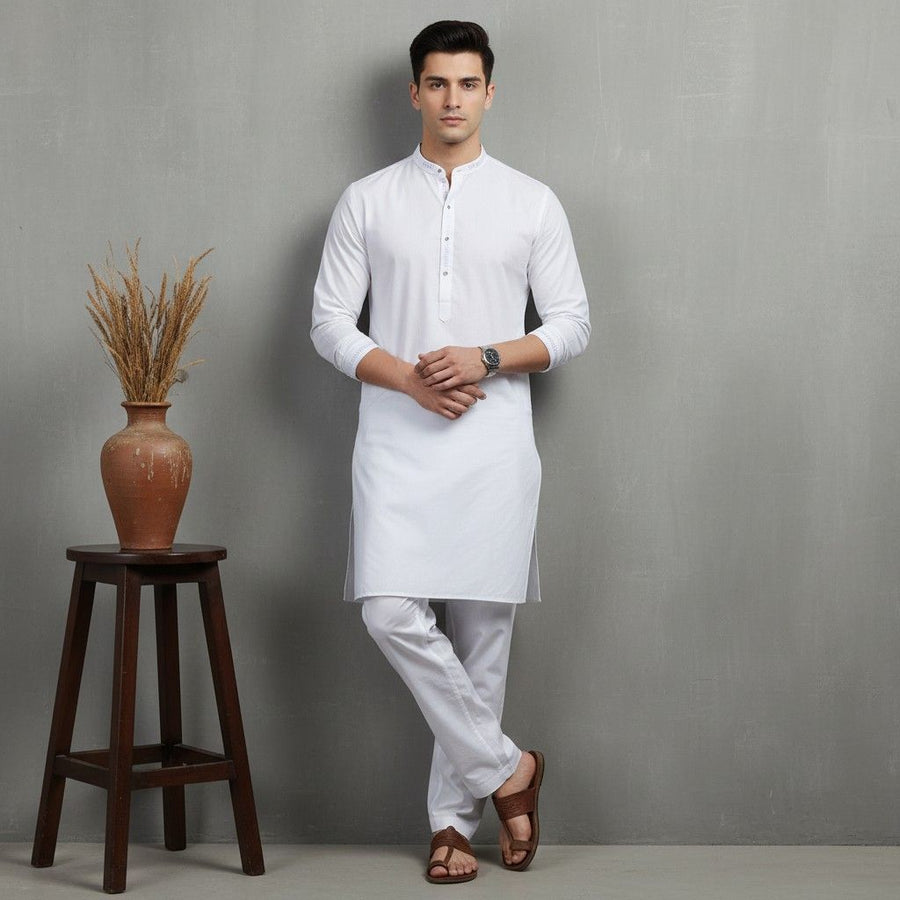 Al Maknoon Pure White - Men Blended Unstitched Fabric