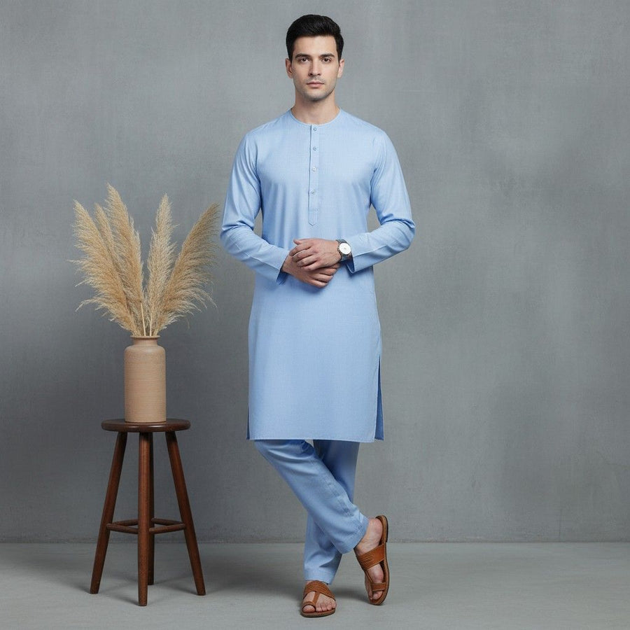 Al Maknoon Sky Blue - Men Blended Unstitched Fabric
