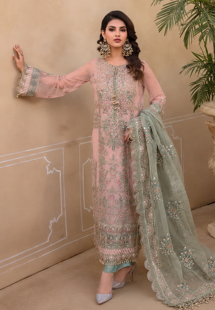 Maria B Premium Luxury Replica | Heavy Hand Embroidered 3 Piece Unstitched Dress | Organza Dupatta