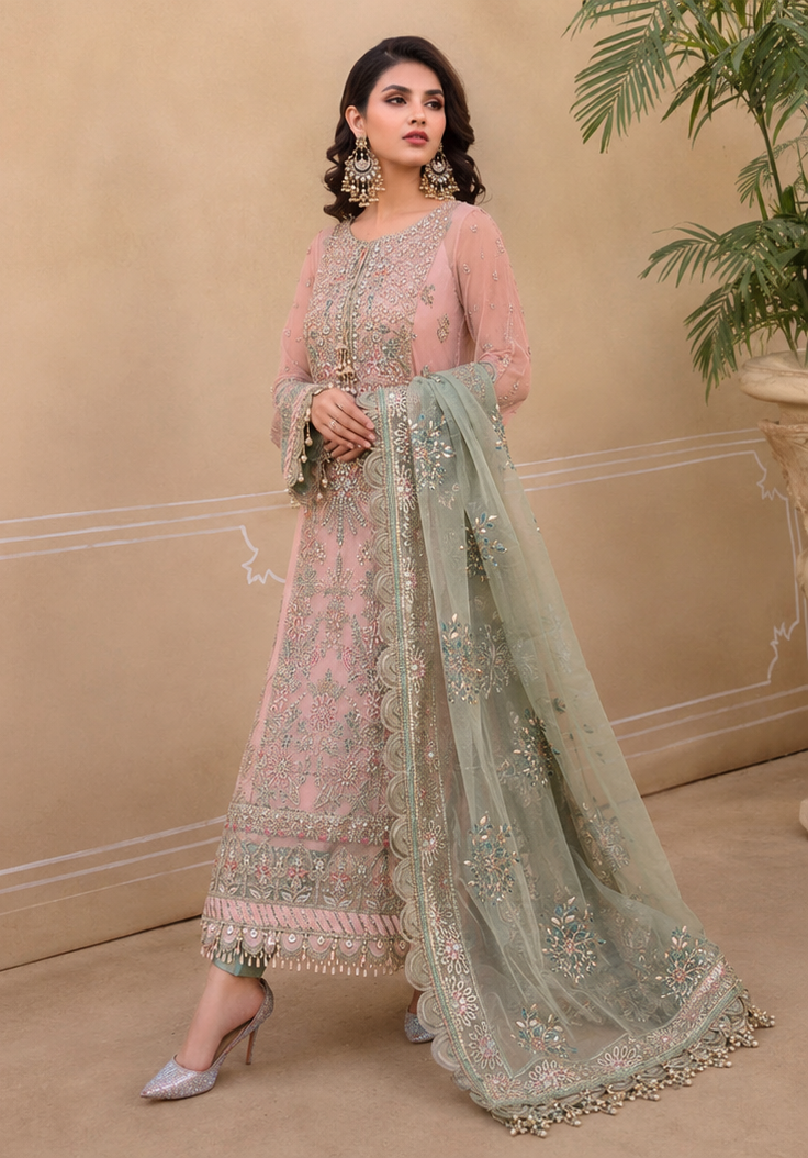 Maria B Premium Luxury Replica | Heavy Hand Embroidered 3 Piece Unstitched Dress | Organza Dupatta