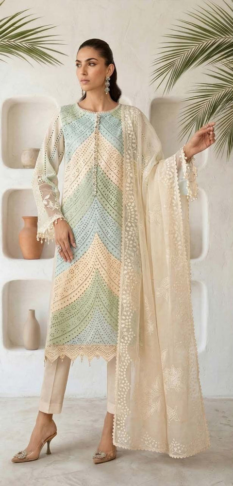 MARIA B DS-2612 A/B Embroidered Lawn & Chiffon Unstitched 3 Piece Suit