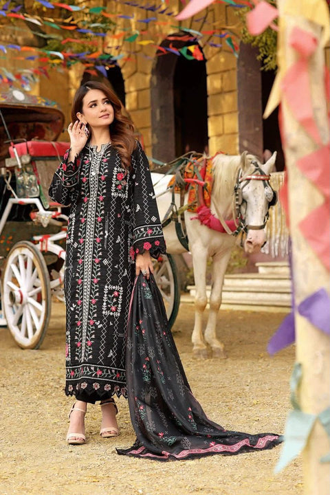 Aneelas Lawn Collection Heavy Embroidered Lawn Suit with Silk Dupatta