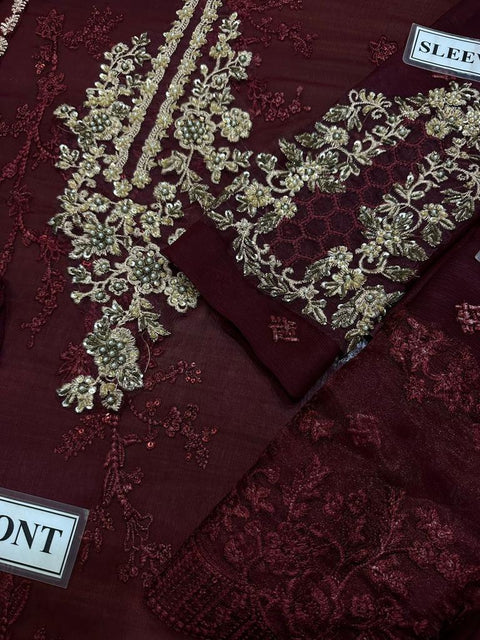 Azure Unstitched Replica Chiffon Suit with Embroidered Dupatta & Malai Trouser