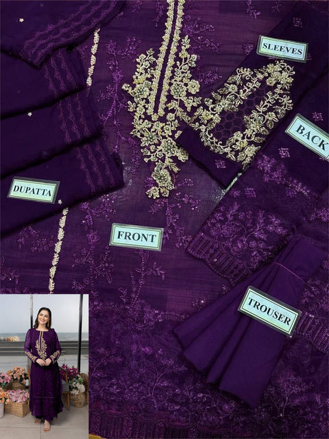 Azure Unstitched Replica Chiffon Suit with Embroidered Dupatta & Malai Trouser