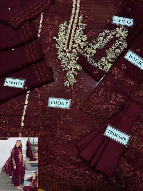 Azure Unstitched Replica Chiffon Suit with Embroidered Dupatta & Malai Trouser