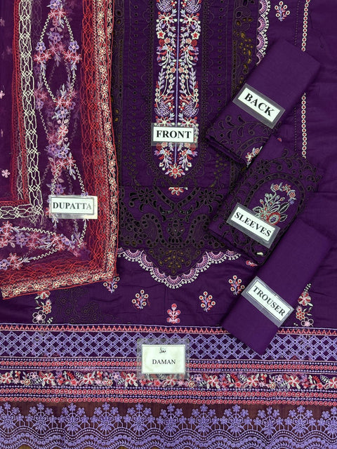 Bin Ilyas Premium Cotton Collection | Heavy Embroidered 3 Piece Unstitched Suit with Net Dupatta