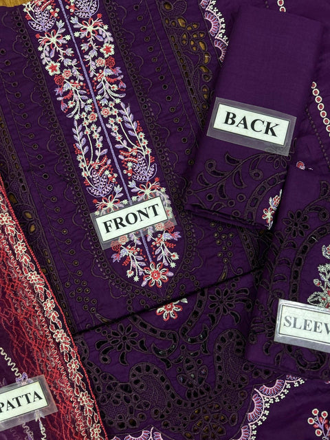 Bin Ilyas Premium Cotton Collection | Heavy Embroidered 3 Piece Unstitched Suit with Net Dupatta