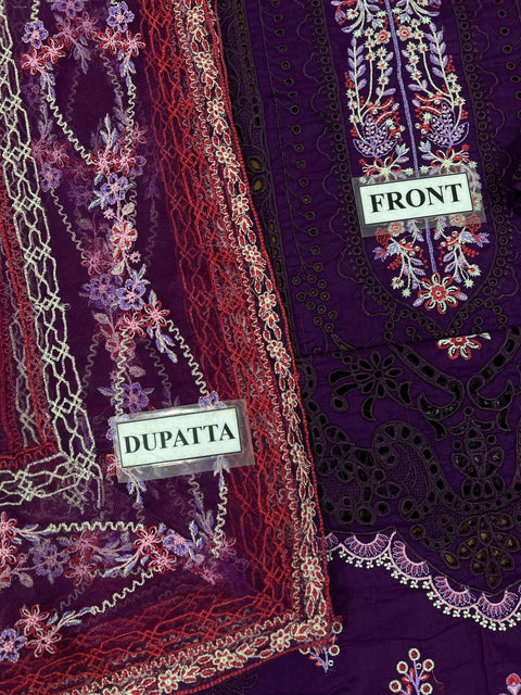 Bin Ilyas Premium Cotton Collection | Heavy Embroidered 3 Piece Unstitched Suit with Net Dupatta