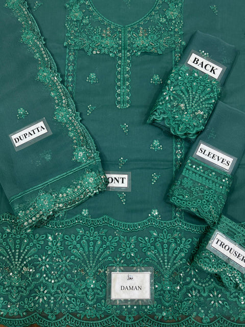 Azure Premium Luxury Replica | Heavy Embroidered Chiffon 3 Piece Unstitched Suit