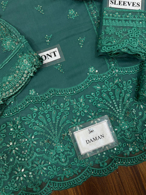 Azure Premium Luxury Replica | Heavy Embroidered Chiffon 3 Piece Unstitched Suit