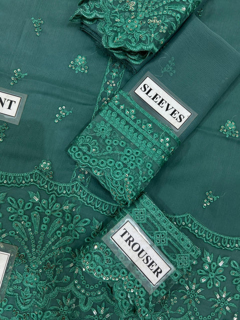 Azure Premium Luxury Replica | Heavy Embroidered Chiffon 3 Piece Unstitched Suit