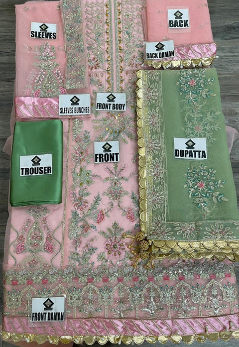 Maria B Premium Luxury Replica | Heavy Hand Embroidered 3 Piece Unstitched Dress | Organza Dupatta