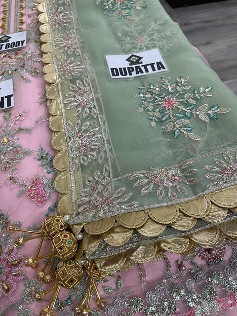 Maria B Premium Luxury Replica | Heavy Hand Embroidered 3 Piece Unstitched Dress | Organza Dupatta