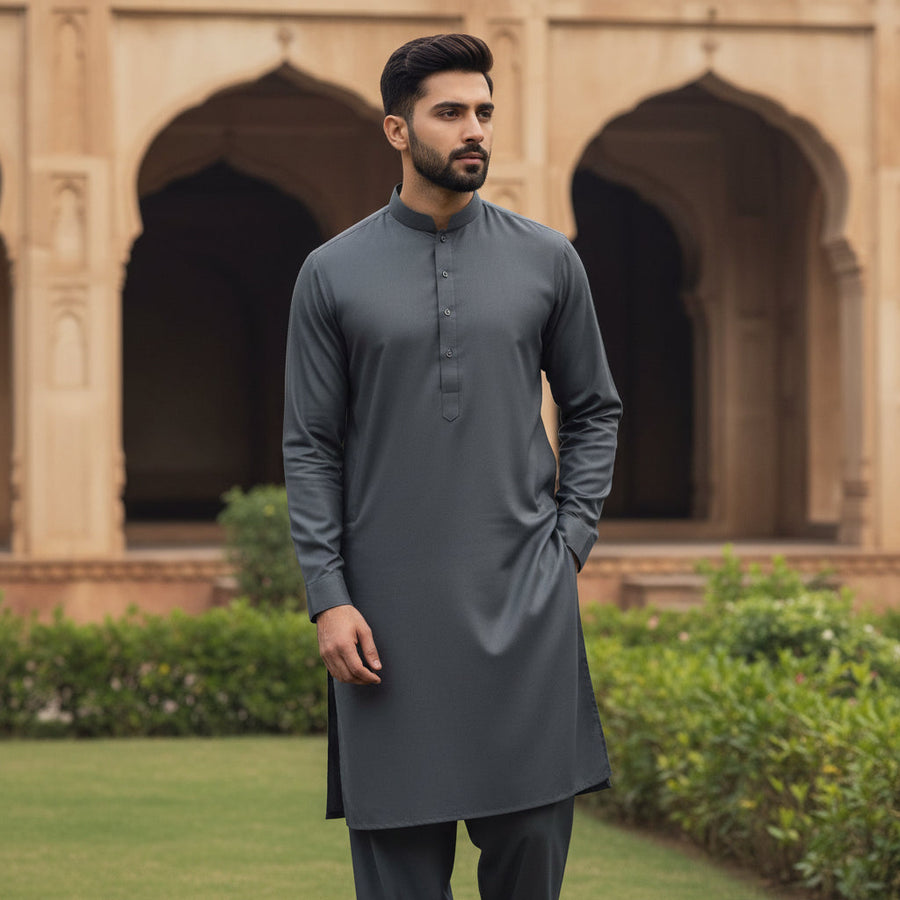 Al Maknoon Slate gray - Men Blended Unstitched Fabric