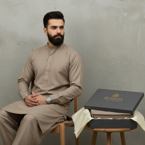 Al Maknoon Fawn - Men Blended Unstitched Fabric