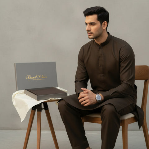 Al Maknoon Brown - Men Blended Unstitched Fabric