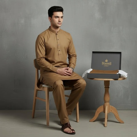 Al Maknoon Gold Brown- Men Blended Unstitched Fabric
