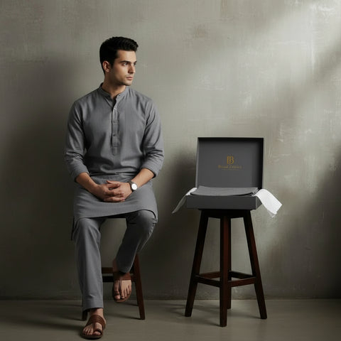 Al Maknoon Ash Gray - Men Blended Unstitched Fabric