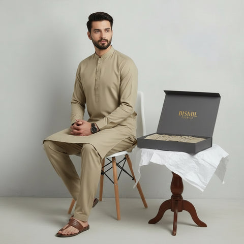 Al Maknoon Camel Brown - Men Blended Unstitched Fabric