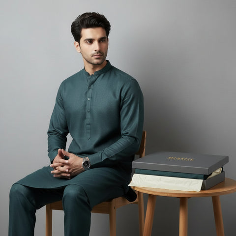 Al Maknoon Charcoal Gray - Men Blended Unstitched Fabric