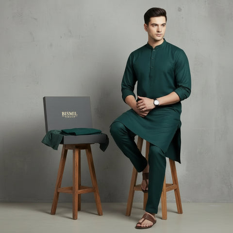 Al Maknoon Emperor Emerald Green - Men Blended Unstitched Fabric