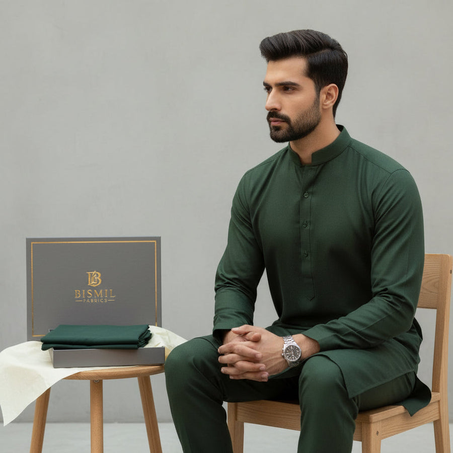 Al Maknoon Green Forest- Men Blended Unstitched Fabric