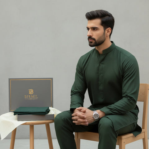 Al Maknoon Green Forest- Men Blended Unstitched Fabric