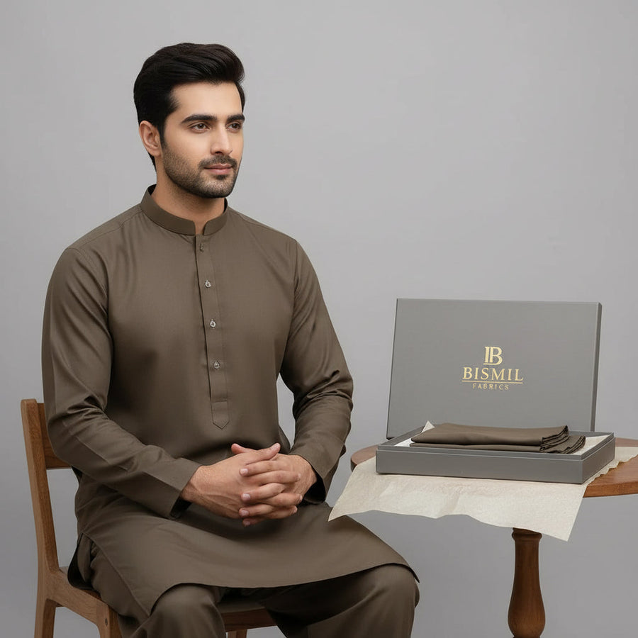 Al Maknoon Light Brown - Men Blended Unstitched Fabric