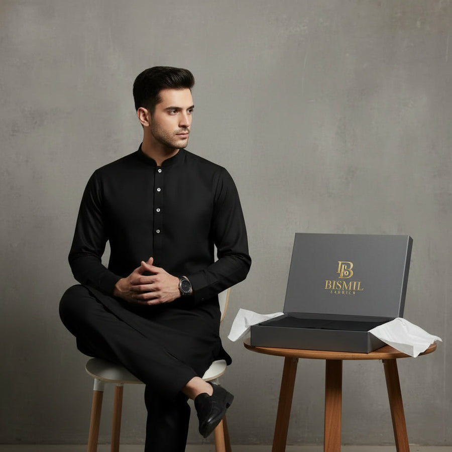 Al Maknoon Noir - Men Blended Unstitched Fabric