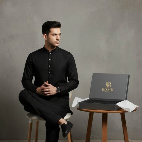 Al Maknoon Noir - Men Blended Unstitched Fabric