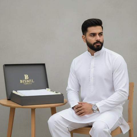 Al Maknoon Off White - Men Blended Unstitched Fabric