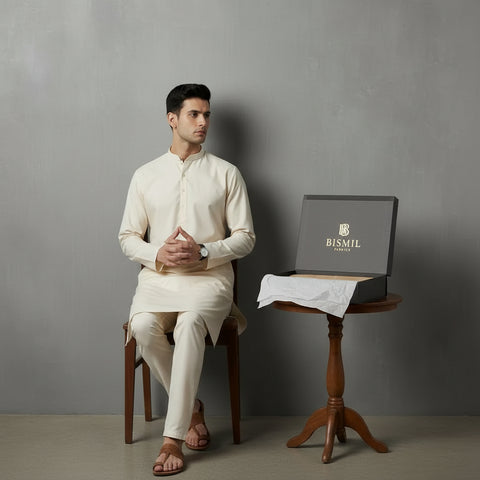 Al Maknoon Peach- Men Blended Unstitched Fabric