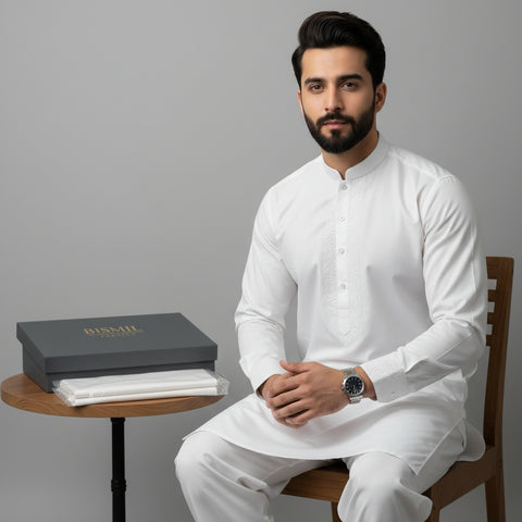 Al Maknoon Pure White - Men Blended Unstitched Fabric