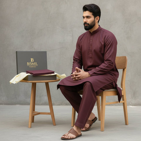 Al Maknoon Red Brown - Men Blended Unstitched Fabric