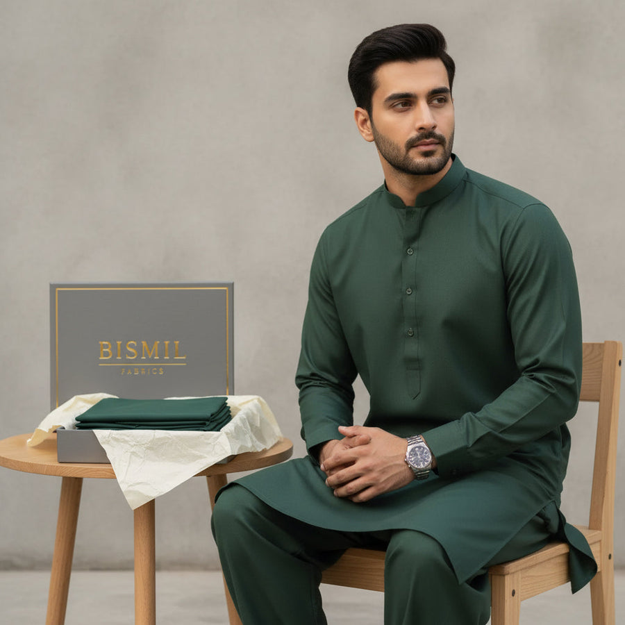 Al Maknoon Sage Green - Men Blended Unstitched Fabric