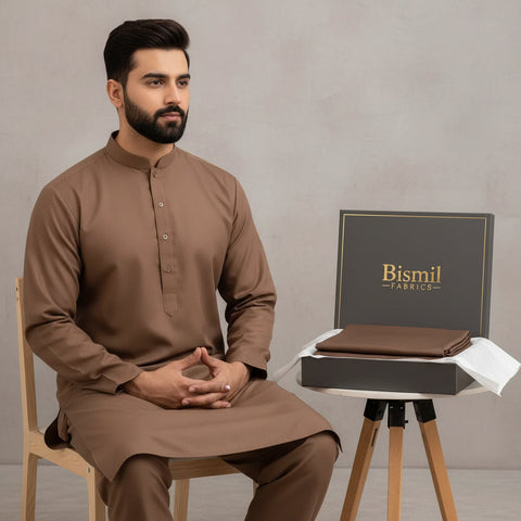 Al Maknoon Soft Brown - Men Blended Unstitched Fabric
