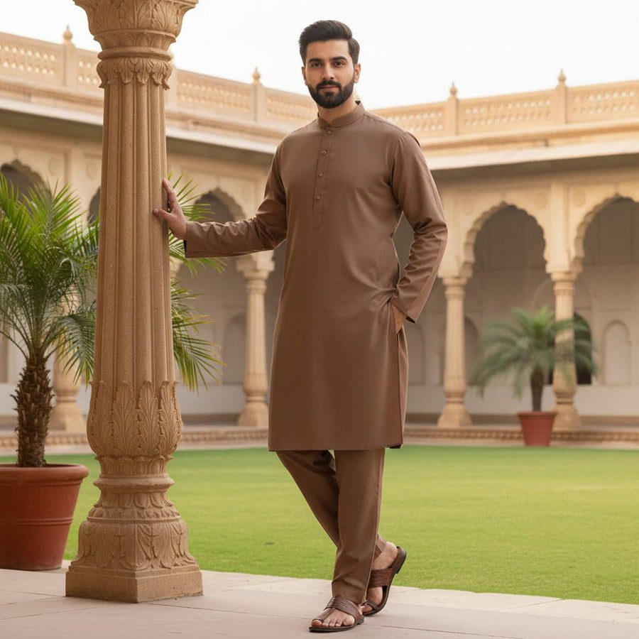 Al Maknoon Soft Brown - Men Blended Unstitched Fabric