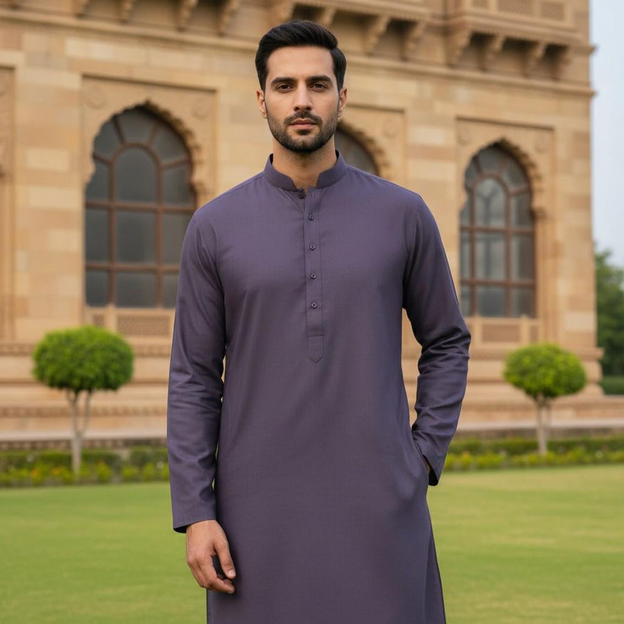 Al Maknoon Plum - Men Blended Unstitched Fabric