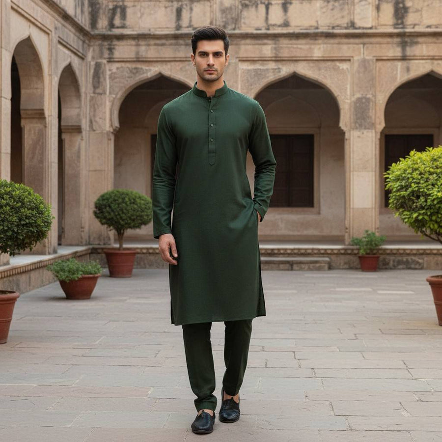 Al Maknoon Green Forest- Men Blended Unstitched Fabric