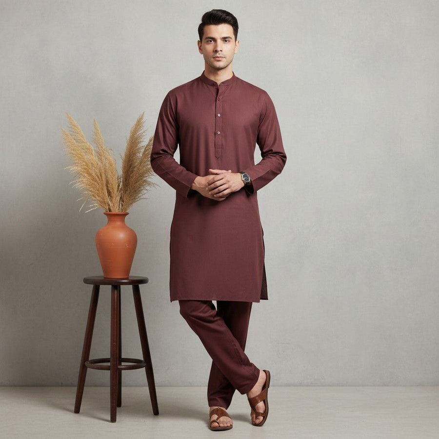 Al Maknoon pastel Maroon - Men Blended Unstitched Fabric