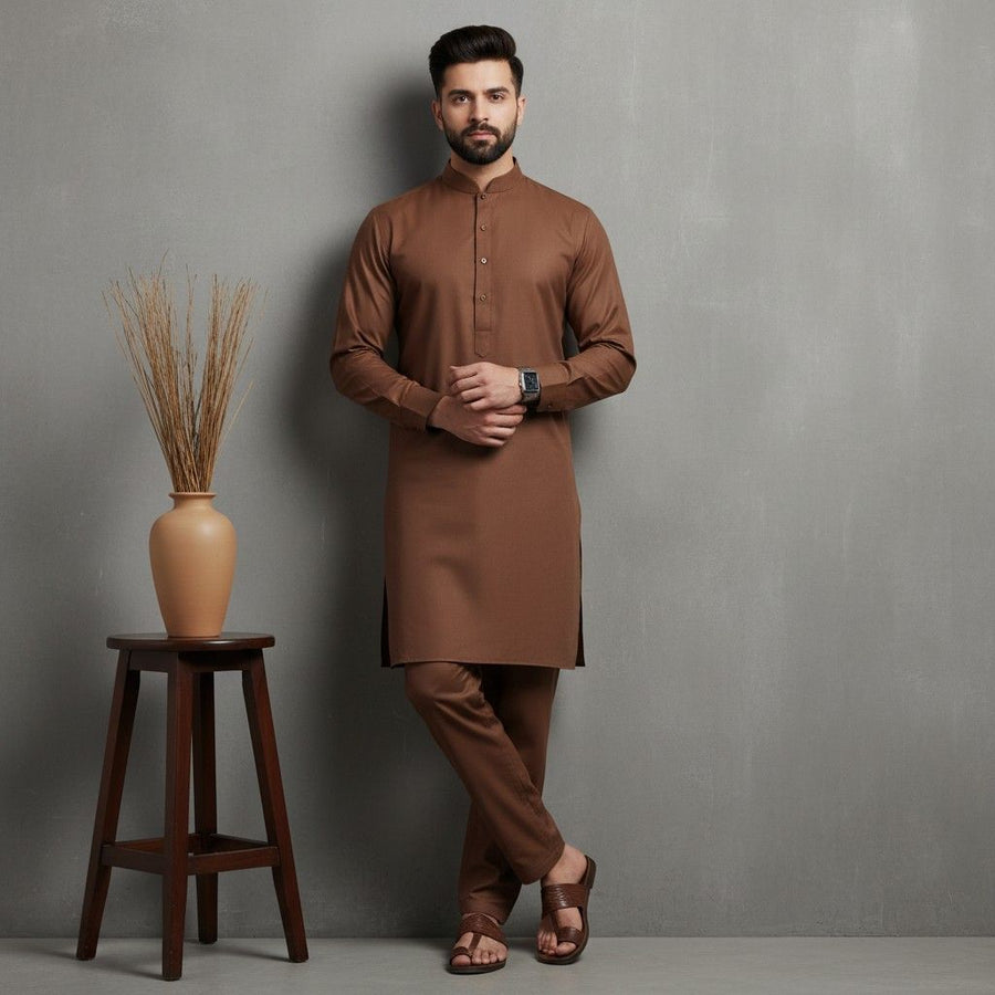 Al Maknoon Rust- Men Blended Unstitched Fabric