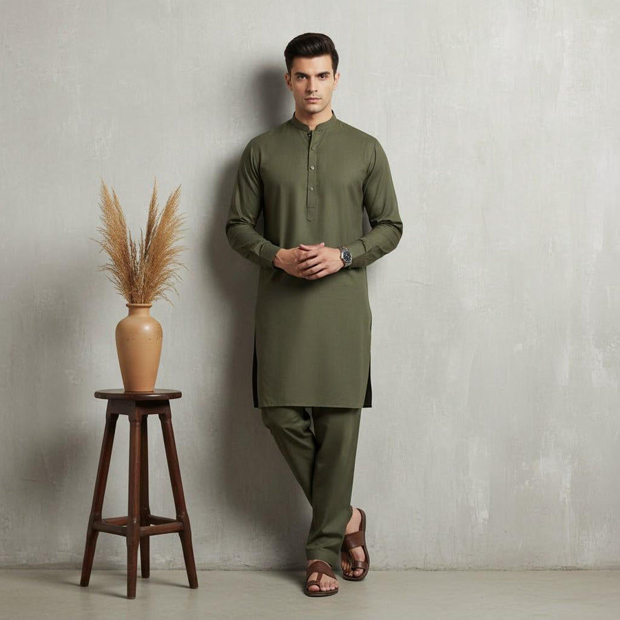 Al Maknoon Pista Green - Men Blended Unstitched Fabric