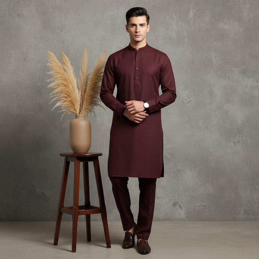 Al Maknoon Maroon Court - Men Blended Unstitched Fabric